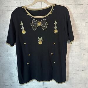 Women’s made in Korea top embroidered appliqué, feminine vintage, Bows Rose ￼